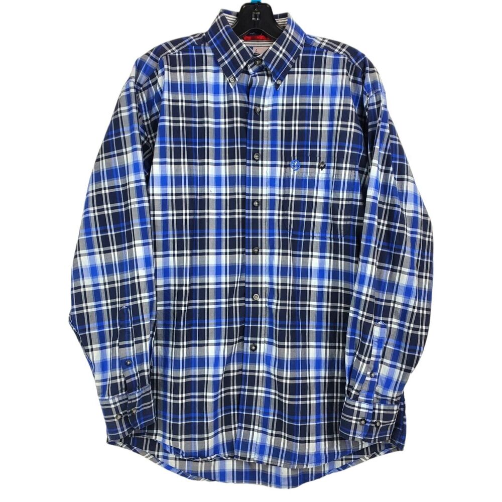 WRANGLER Shirt GEORGE STRAIT Mens XL Blue Check Plaid Casual Button Up Western